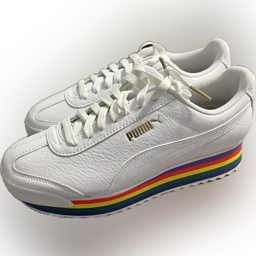 Puma White Sneakers with Rainbow Sole Size 8 NIB